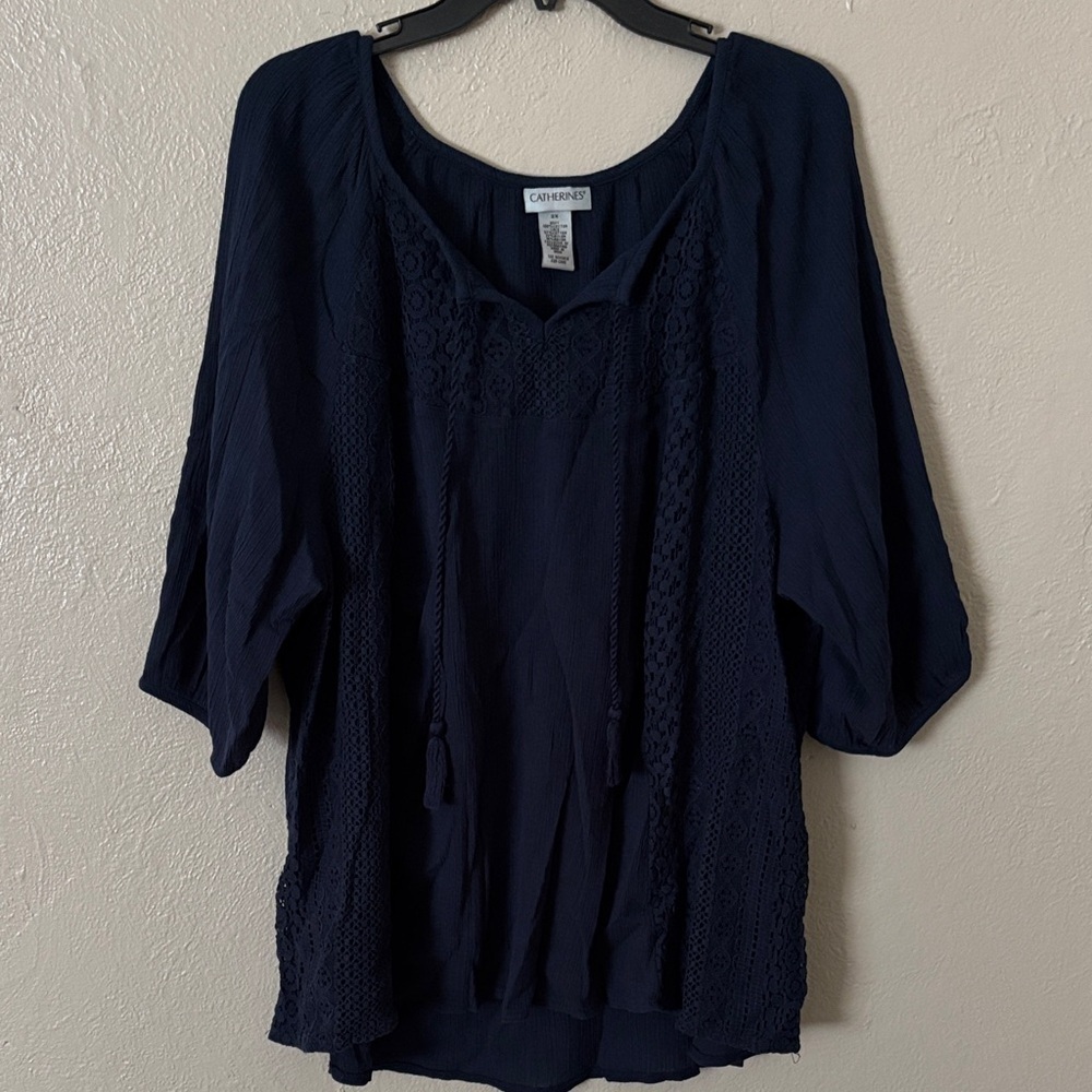Catherine’s Women’s Plus Size Peasant Top, Navy Blue, 2X